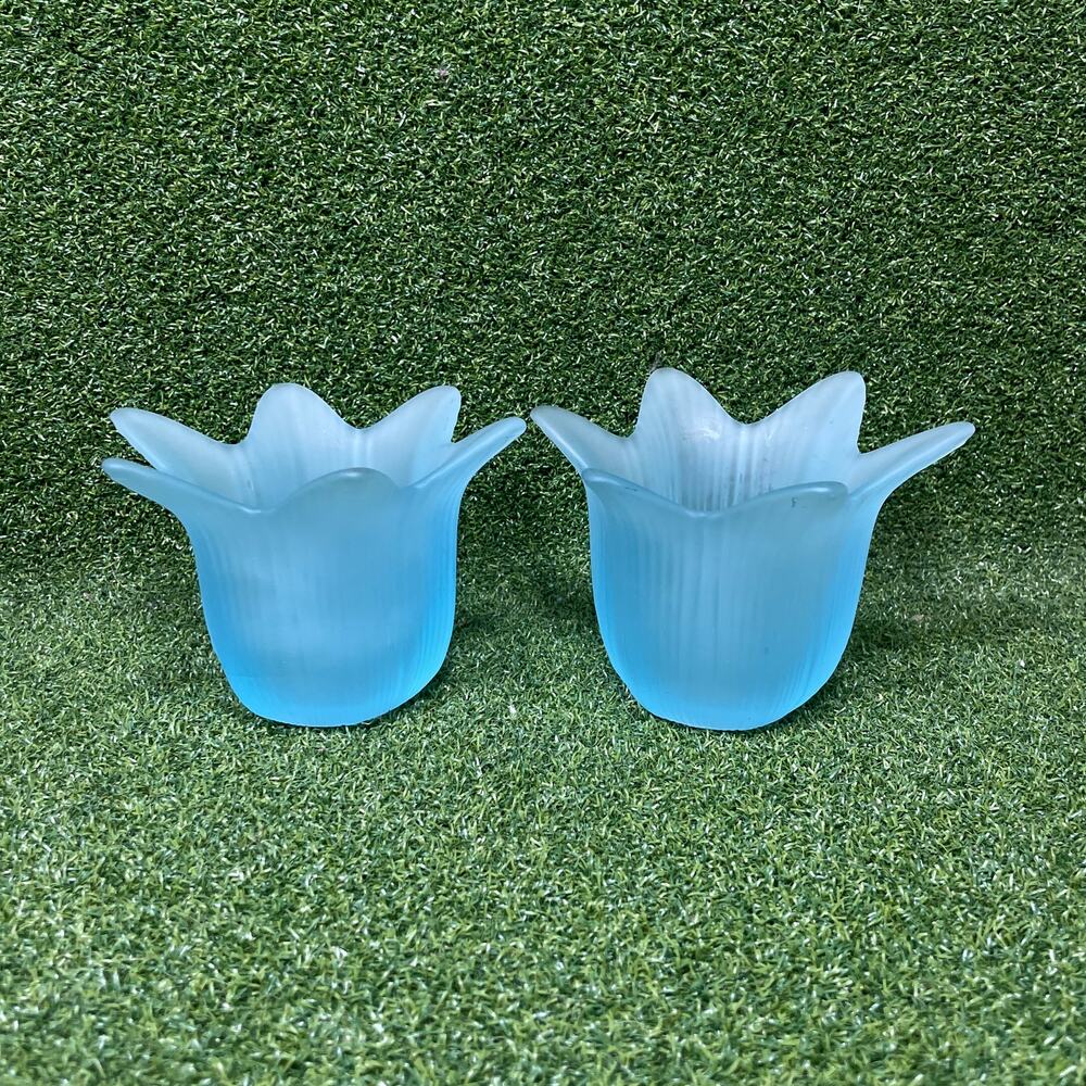Vintage Lot Light Blue Glass Tulip Flower Candle Votive Holder